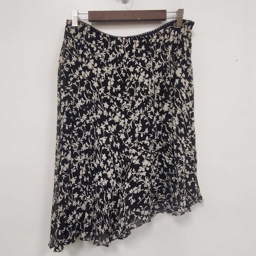 Style Co Womens Asymmetrical 90s‎ Floral Knee Length Skirt Size 6 Petite Black